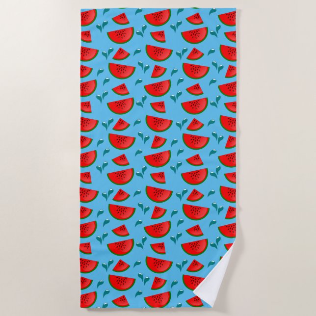 Serviette De Plage Motif Pastèque Sur Fond Bleu (Devant)