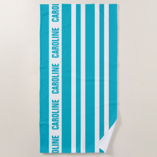 Serviette De Plage Motif personnalisé blanc Aqua Turquoise Blue Strip