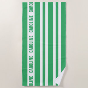 Serviette De Plage Motif personnalisé White Sea Green Stripes