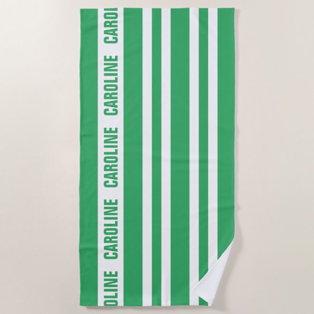 Serviette De Plage Motif personnalisé White Sea Green Stripes (Devant)
