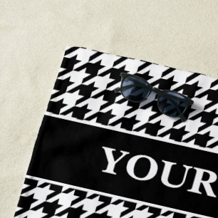 Serviette De Plage Motif pied-de-poule noir et blanc personnalisé