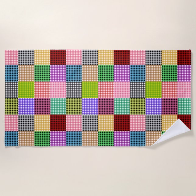 Serviette De Plage Motif plaid multicouleur En vichy Patchwork (Devant)