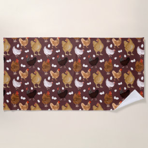 Serviette De Plage Motif Poulet Brun et Œufs