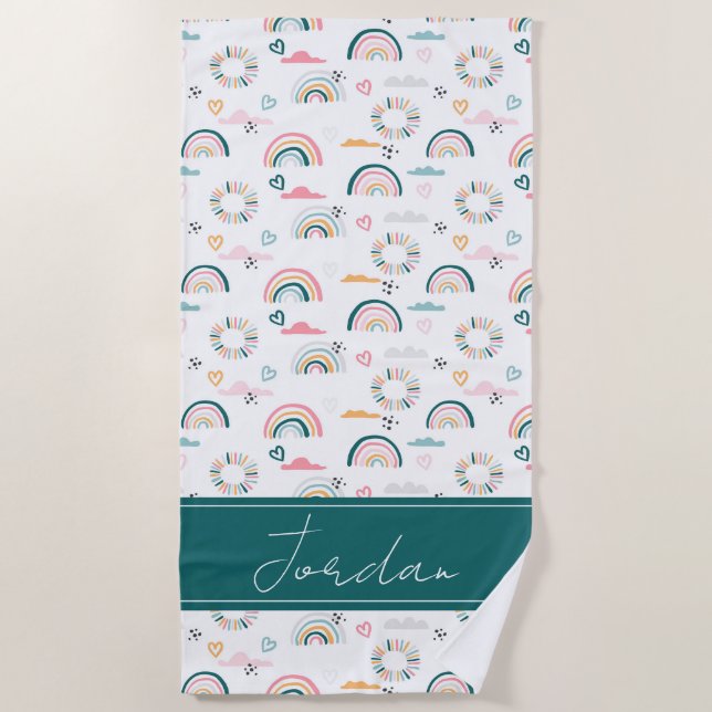 Serviette De Plage Motif Rainbows & Hearts (Devant)