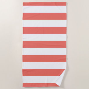 Serviette De Plage Motif rayé blanc de corail moderne