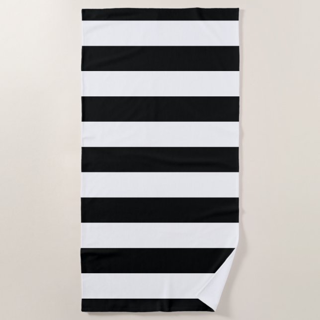 Serviette De Plage Motif rayé blanc noir audacieux moderne (Devant)
