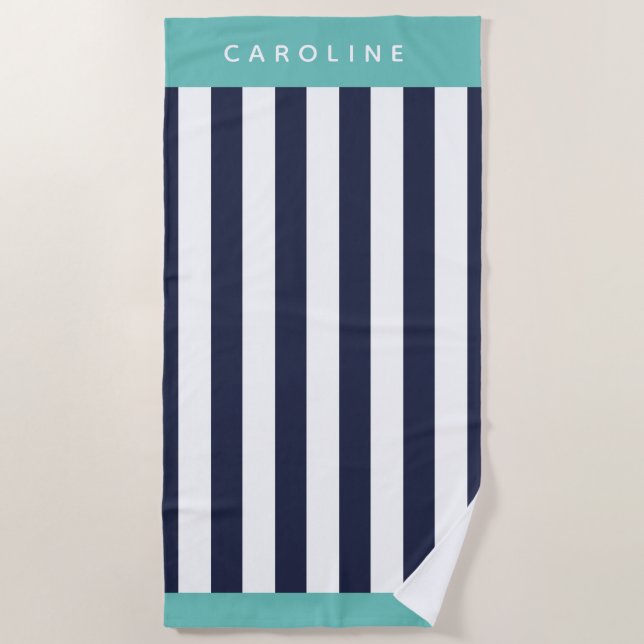 Serviette De Plage Motif rayé bleu marine (Devant)