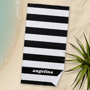 Serviette De Plage Motif rayé noir et blanc Nom moderne