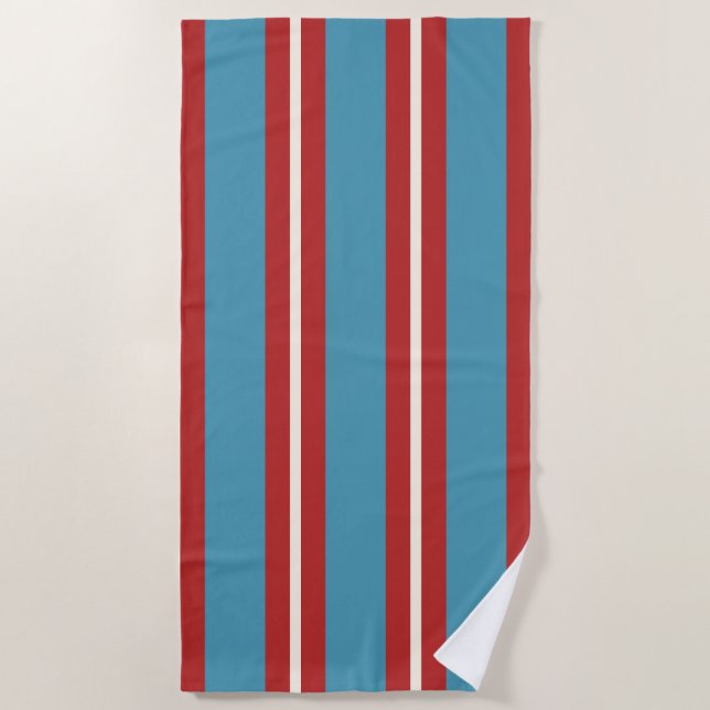 Serviette De Plage Motif rayé rouge et bleu vibrant Design Moderne (Devant)