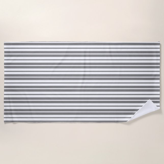 Serviette De Plage Motif rayures verticales blanches grises (Devant)