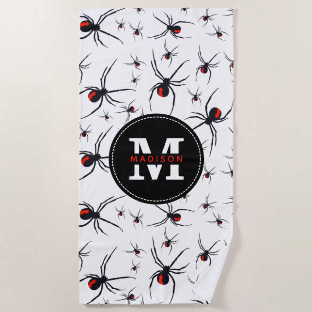 Serviette De Plage Motif Red & Black Spider Monogrammé (Devant)