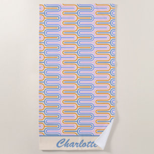 Serviette De Plage Motif Retro Super Pastel Lines Personnalisé