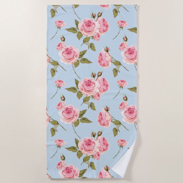 Serviette De Plage Motif rose et Pois (Devant)