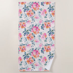 Serviette De Plage Motif rose et Turquoise