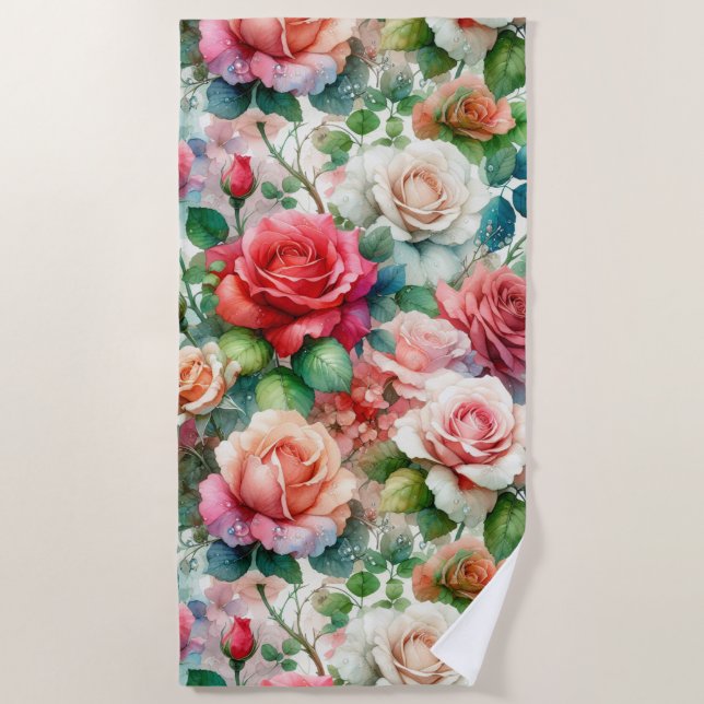 Serviette De Plage Motif Rose Fantaisiste (Devant)