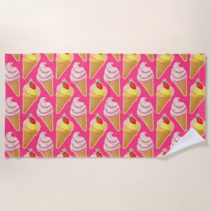 Serviette De Plage Motif rose Kawaii avec crème glacée aux fraises