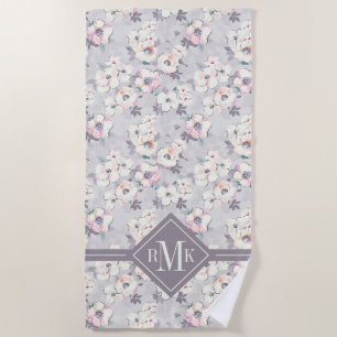 Serviette De Plage Motif rose mou d'aquarelle du monogramme