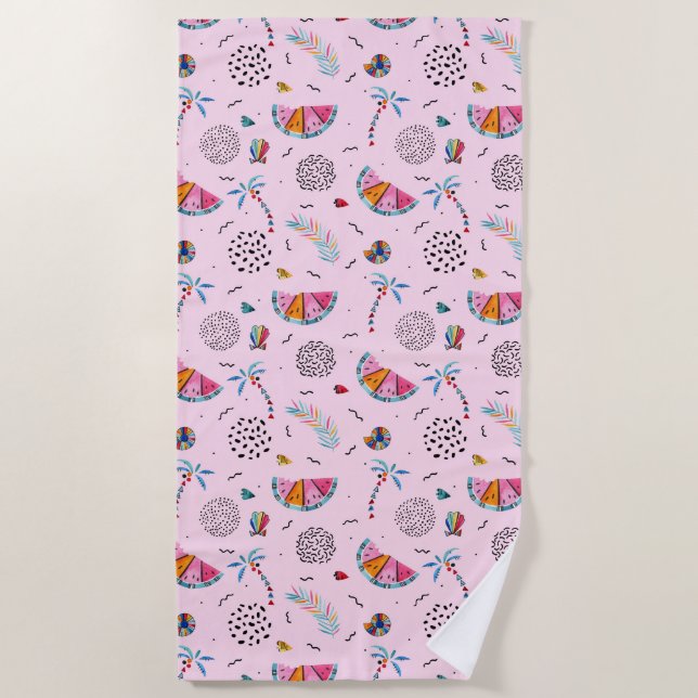Serviette De Plage Motif rose tropical de style de Memphis (Devant)