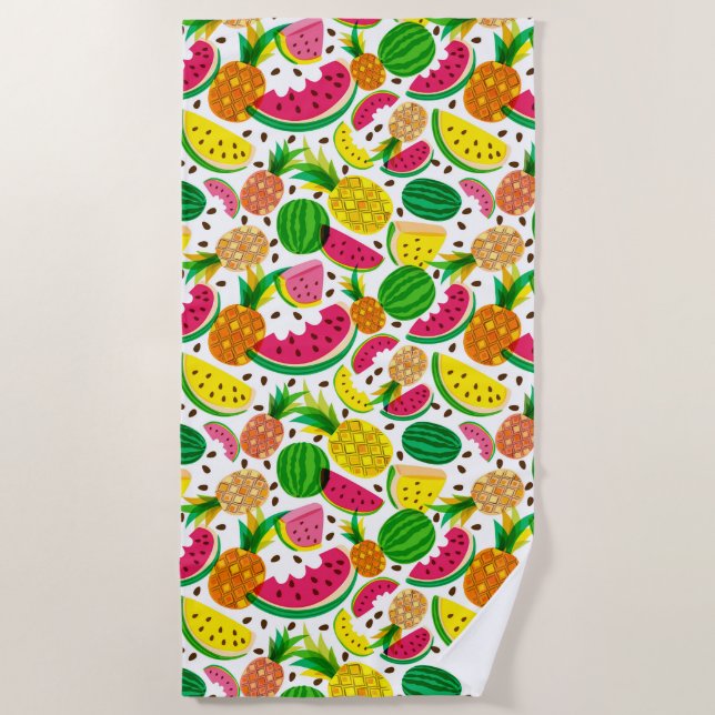 Serviette De Plage Motif rouge et jaune de fruit tropical (Devant)