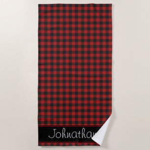 Serviette De Plage Motif rouge et noir de guingan personnalisé