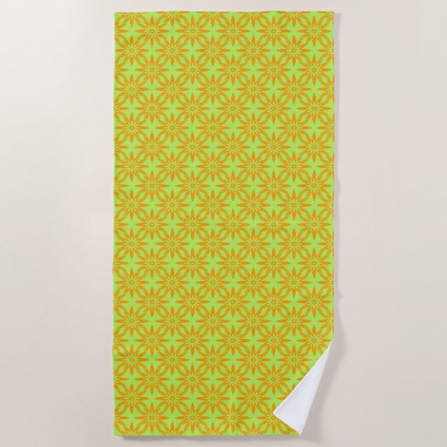Serviette De Plage Motif sans couture de fleurs vertes orange (Devant)