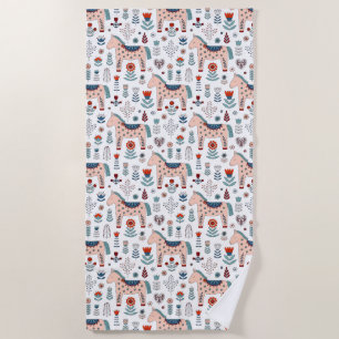 Serviette De Plage Motif scandinave d'art populaire de cheval