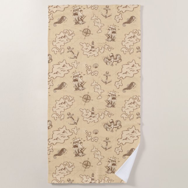 Serviette De Plage Motif sépia à thème nautique (Devant)