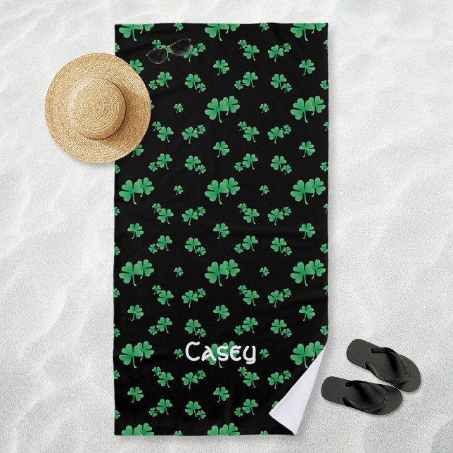 Serviette De Plage Motif Shamrock irlandais personnalisé (Irish Shamrock Pattern Personalized Beach Towel)