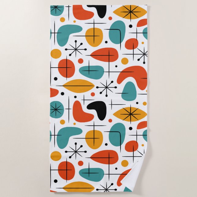 Serviette De Plage Motif Starburst Moderne du Milieu du Siècle (Devant)