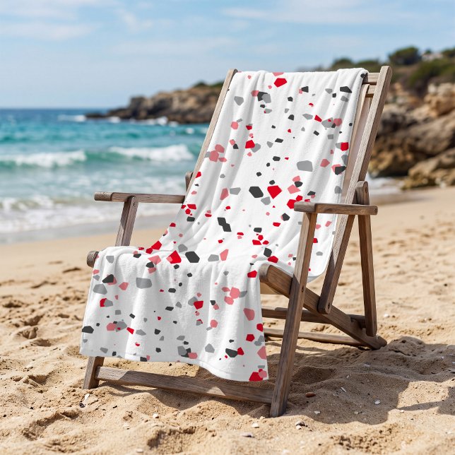 Serviette De Plage Motif terrazzo géométrique rouge gris (Créateur téléchargé)