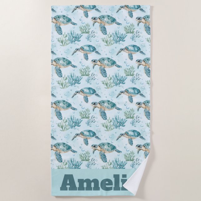 Serviette De Plage Motif Tortue de Mer Côtière (Devant)