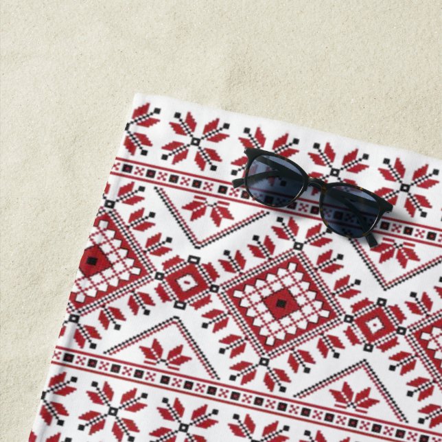 Serviette De Plage Motif traditionnel, Motif traditionnel roumain T-S (En situation)