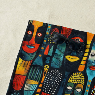 Serviette De Plage Motif tribal africain avec idoles.