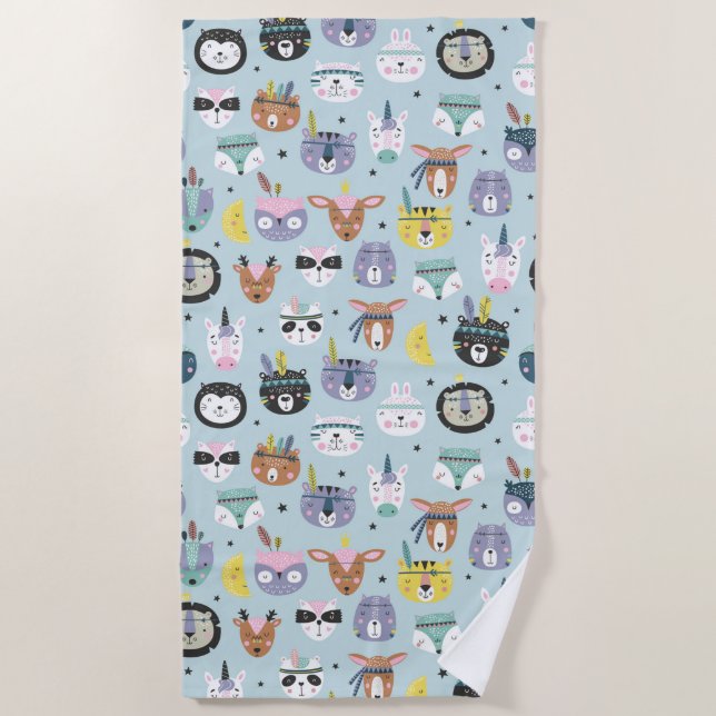 Serviette De Plage Motif tribal mignon de visage (Devant)