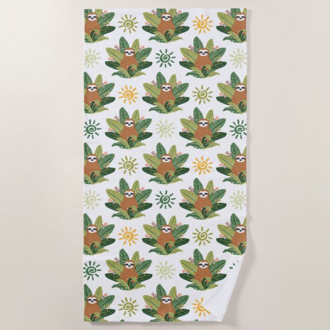 Serviette De Plage Motif tropical de paresse (Devant)