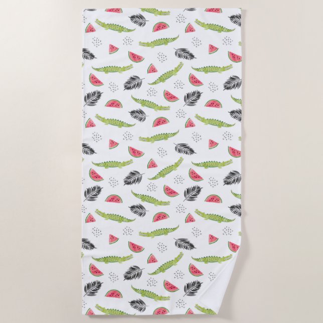 Serviette De Plage Motif tropical de pastèque et de crocodile (Devant)