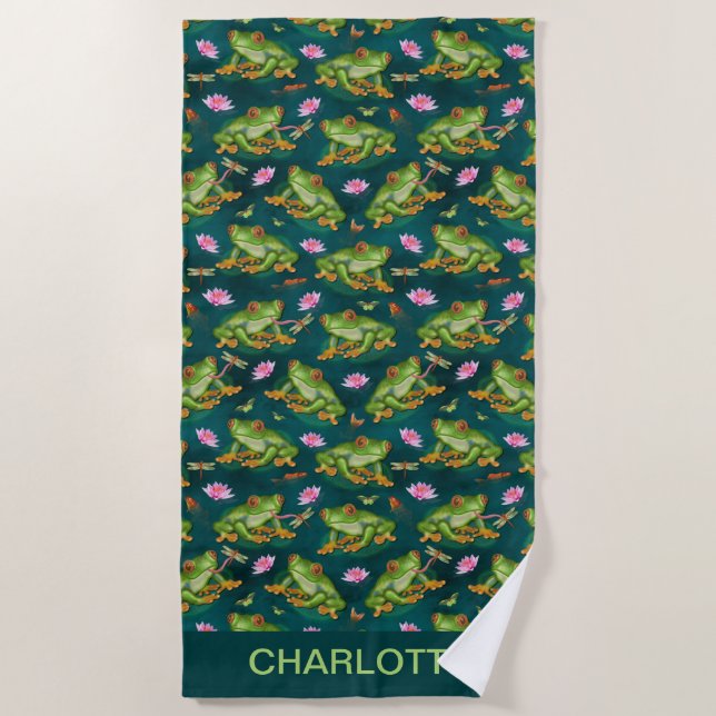 Serviette De Plage Motif tropical d'étang à poissons de libellule de (Devant)
