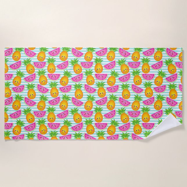 Serviette De Plage Motif tropical d'été de pinapple et de pastèque (Devant)