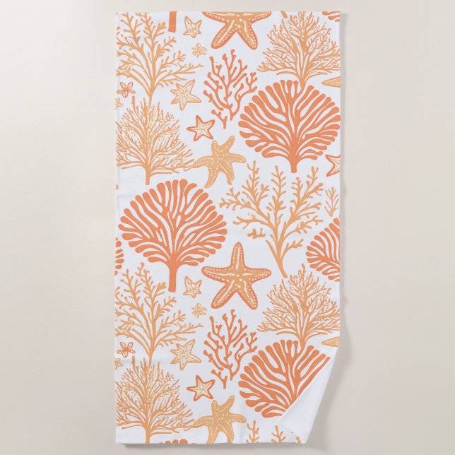 Serviette De Plage Motif tropical d'étoiles de mer et de corail (Devant)