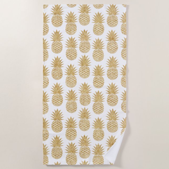 Serviette De Plage Motif tropical élégant d'ananas d'or blanc (Devant)