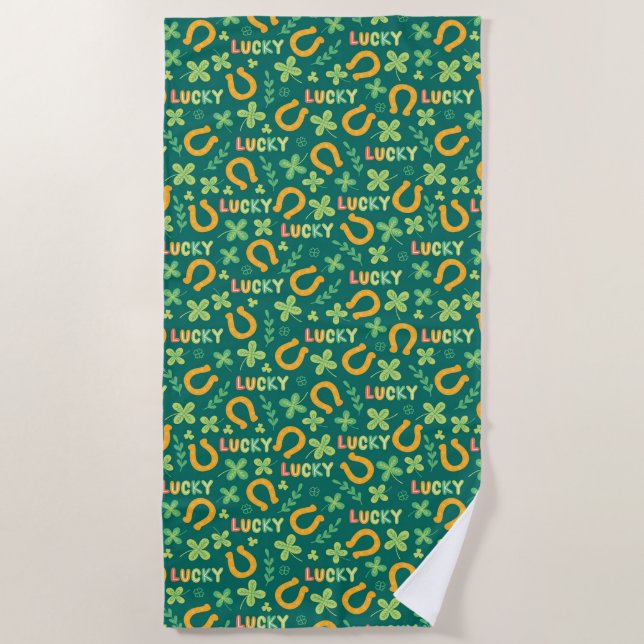 Serviette De Plage Motif vert CHANCEUX irlandais (Devant)