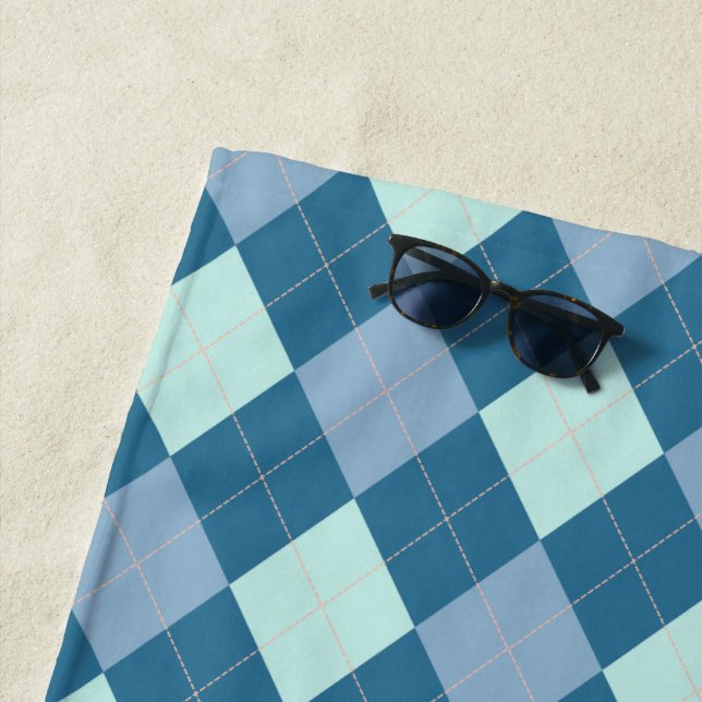 Serviette De Plage Motif vintage Argyle bleu (En situation)