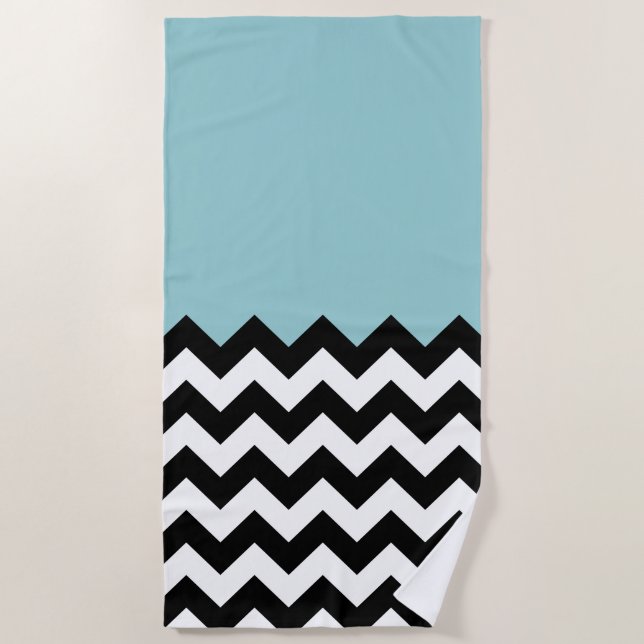 Serviette De Plage Motif Zigzag noir et blanc, Chevron, Bleu (Devant)