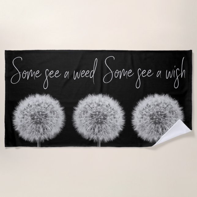Serviette De Plage Motivation citation dandelions floral noir et blan (Devant)