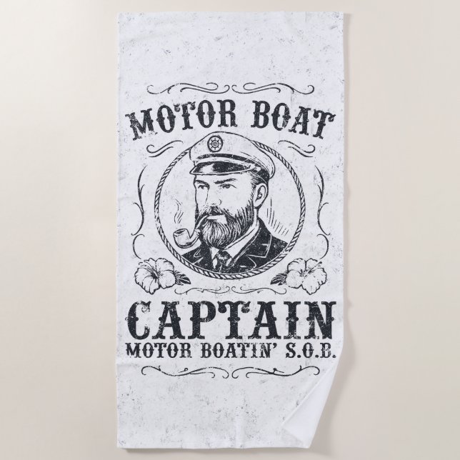 Serviette De Plage Motor Boat Captain Funny Pontoon Boating (Devant)