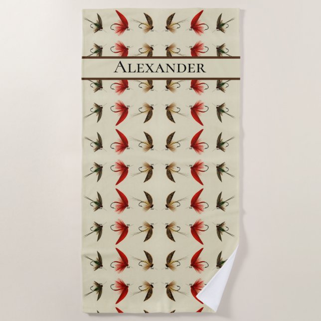 Serviette De Plage Mouches de pêche à la mouche rustique Aquarelle Vi (Devant)