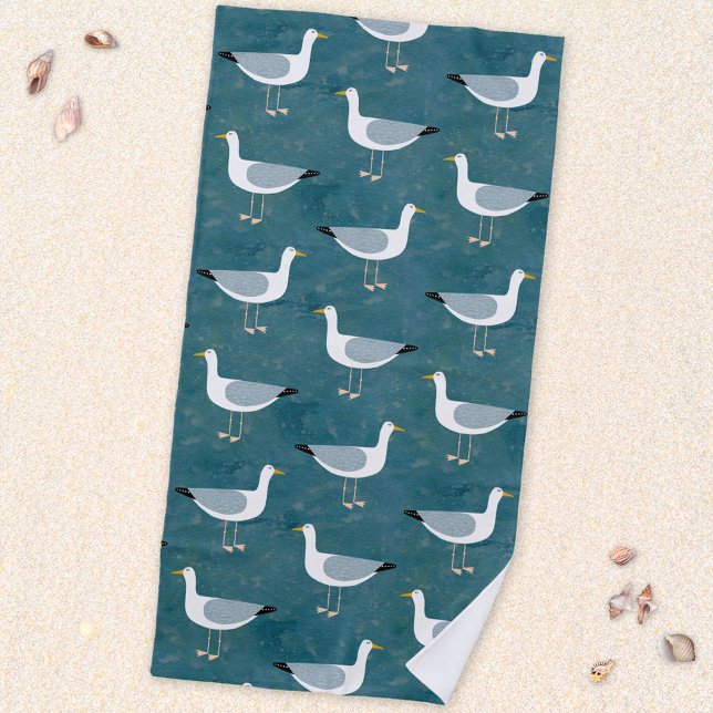 Serviette De Plage Mouettes marines (Fun seagull nautical coastal themed beach towel)