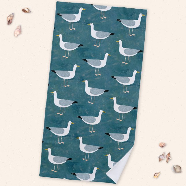 Serviette De Plage Mouettes Nautiques (Fun seagull nautical coastal themed beach towel)