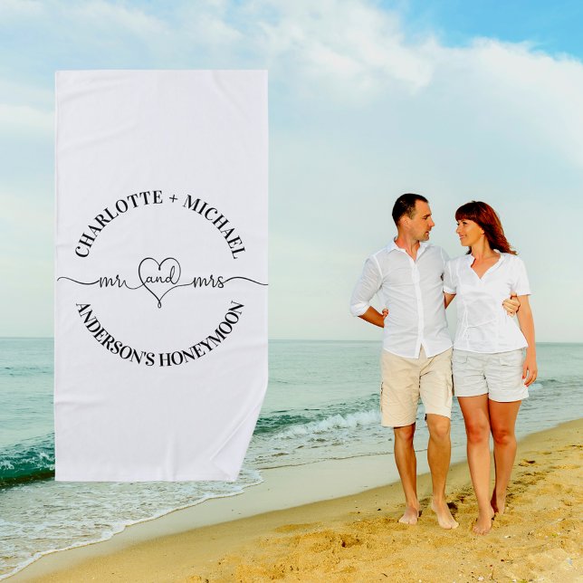 Serviette De Plage Mrs lune de miel noir blanc jeunes mariés (Créateur téléchargé)