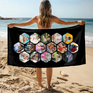 Serviette De Plage Multi Photo Collage Simple Moderne Hexagon Motif